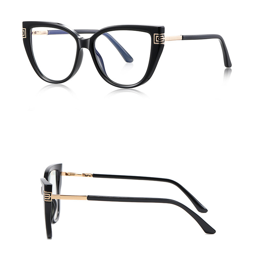 Techsuit - Anti-Blue Light Glasses Reflex PC (2259) - for Women, Oversized, TR90&Metal Frame, AC Lens - Black