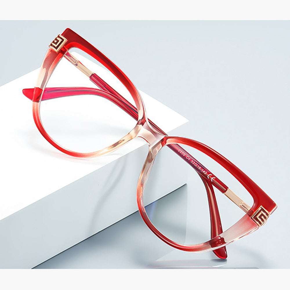Techsuit - Anti-Blue Light Glasses Reflex PC (2259) - for Women, Oversized, TR90&Metal Frame, AC Lens - Transparent/Red