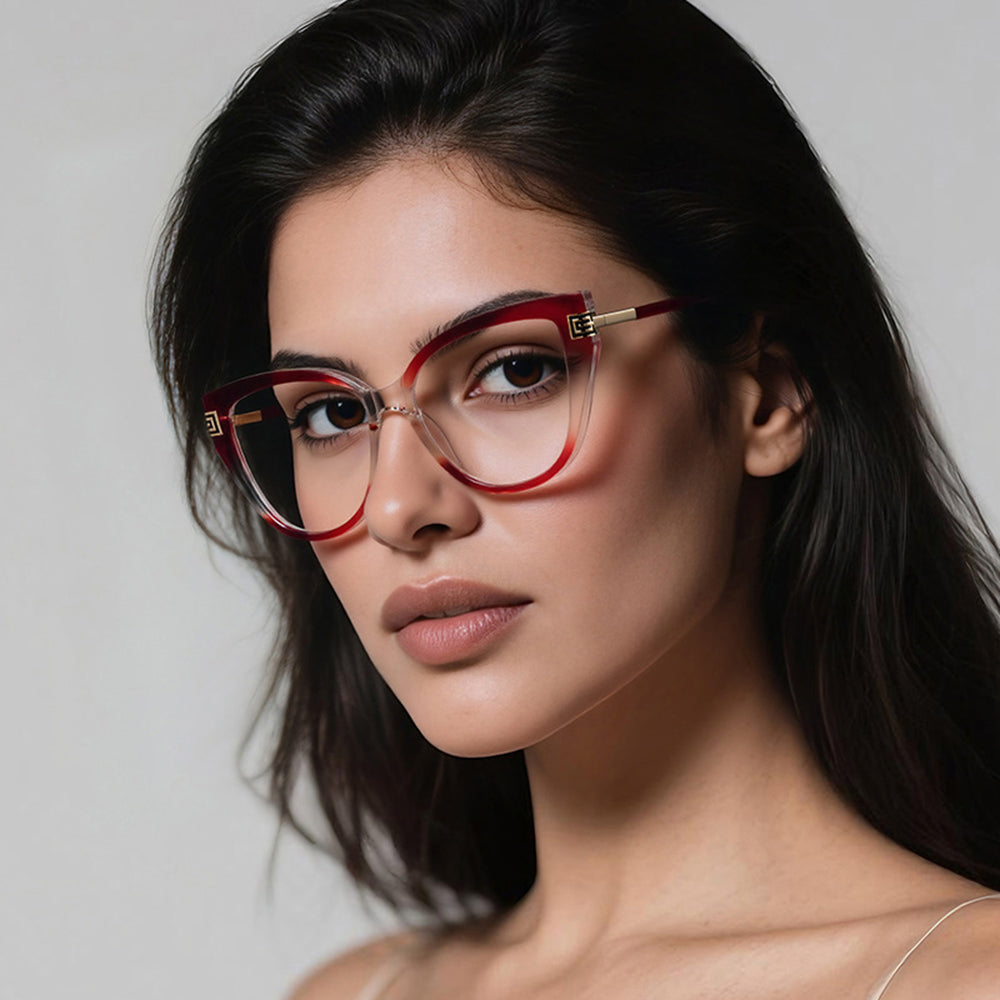 Techsuit - Anti-Blue Light Glasses Reflex PC (2259) - for Women, Oversized, TR90&Metal Frame, AC Lens - Transparent/Red