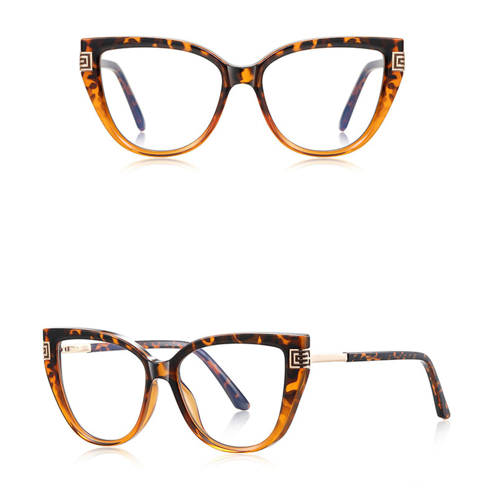 Techsuit - Anti-Blue Light Glasses Reflex PC (2259) - for Women, Oversized, TR90&Metal Frame, AC Lens - Transparent/Leop