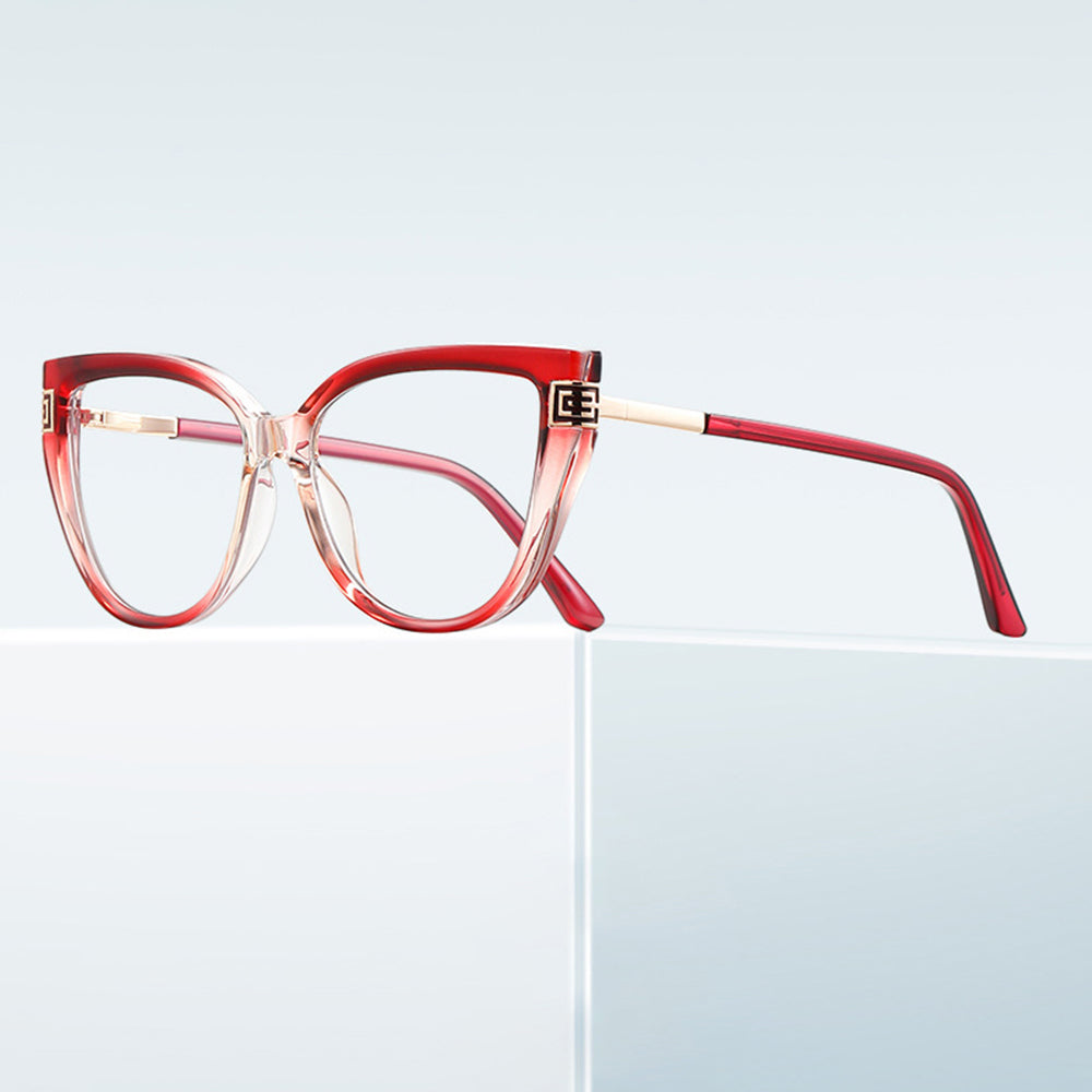 Techsuit - Anti-Blue Light Glasses Reflex PC (2259) - for Women, Oversized, TR90&Metal Frame, AC Lens - Transparent/Warm
