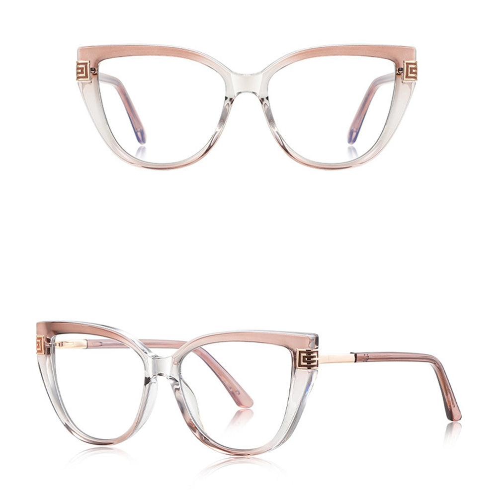 Techsuit - Anti-Blue Light Glasses Reflex PC (2259) - for Women, Oversized, TR90&Metal Frame, AC Lens - Transparent/Warm