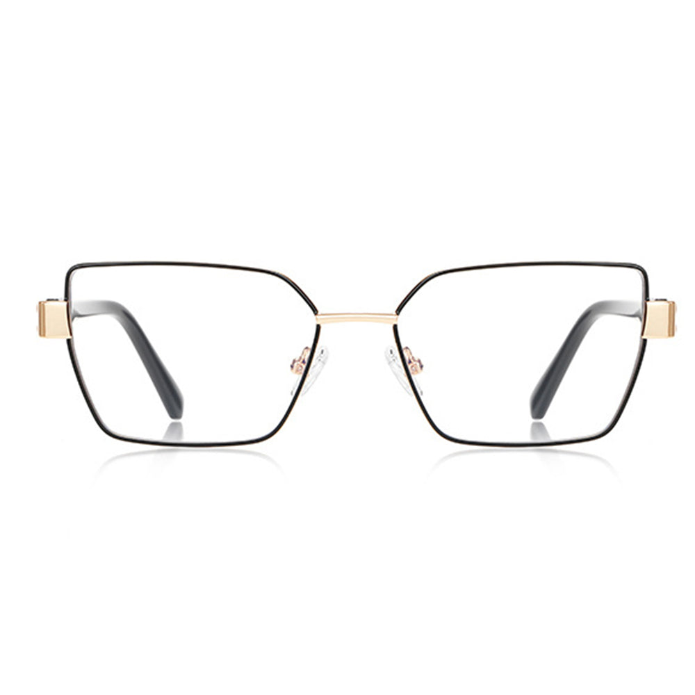 Techsuit - Anti-Blue Light Glasses Reflex PC (3169) - for Women, Hexagonal, Metal Frame, AC Lens - Black