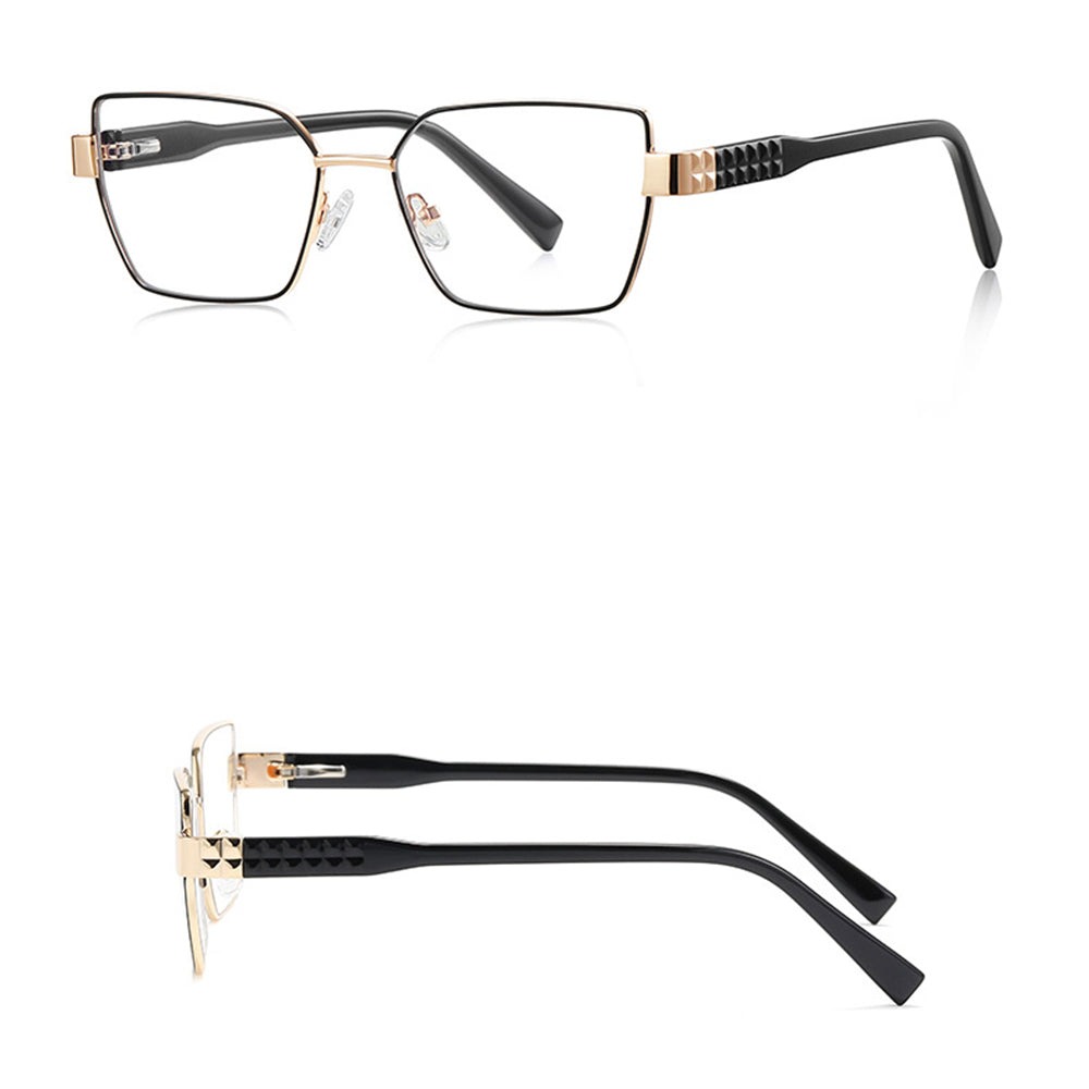 Techsuit - Anti-Blue Light Glasses Reflex PC (3169) - for Women, Hexagonal, Metal Frame, AC Lens - Black