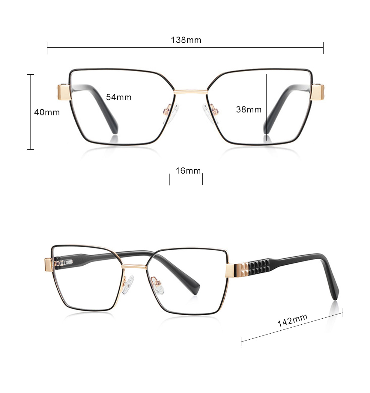 Techsuit - Anti-Blue Light Glasses Reflex PC (3169) - for Women, Hexagonal, Metal Frame, AC Lens - Black
