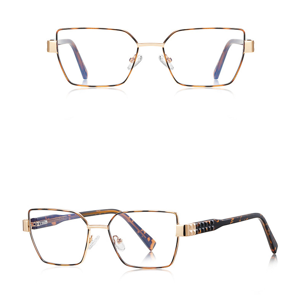 Techsuit - Anti-Blue Light Glasses Reflex PC (3169) - for Women, Hexagonal, Metal Frame, AC Lens - Brown/Leopard