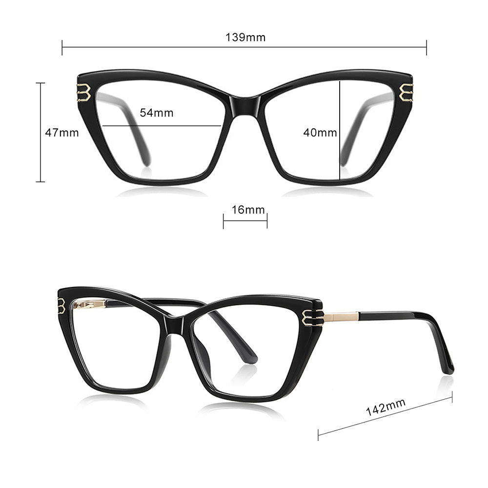 Techsuit - Anti-Blue Light Glasses Reflex PC (2262) - for Women, Rectangle, TR90&Metal Frame, AC Lens - Black