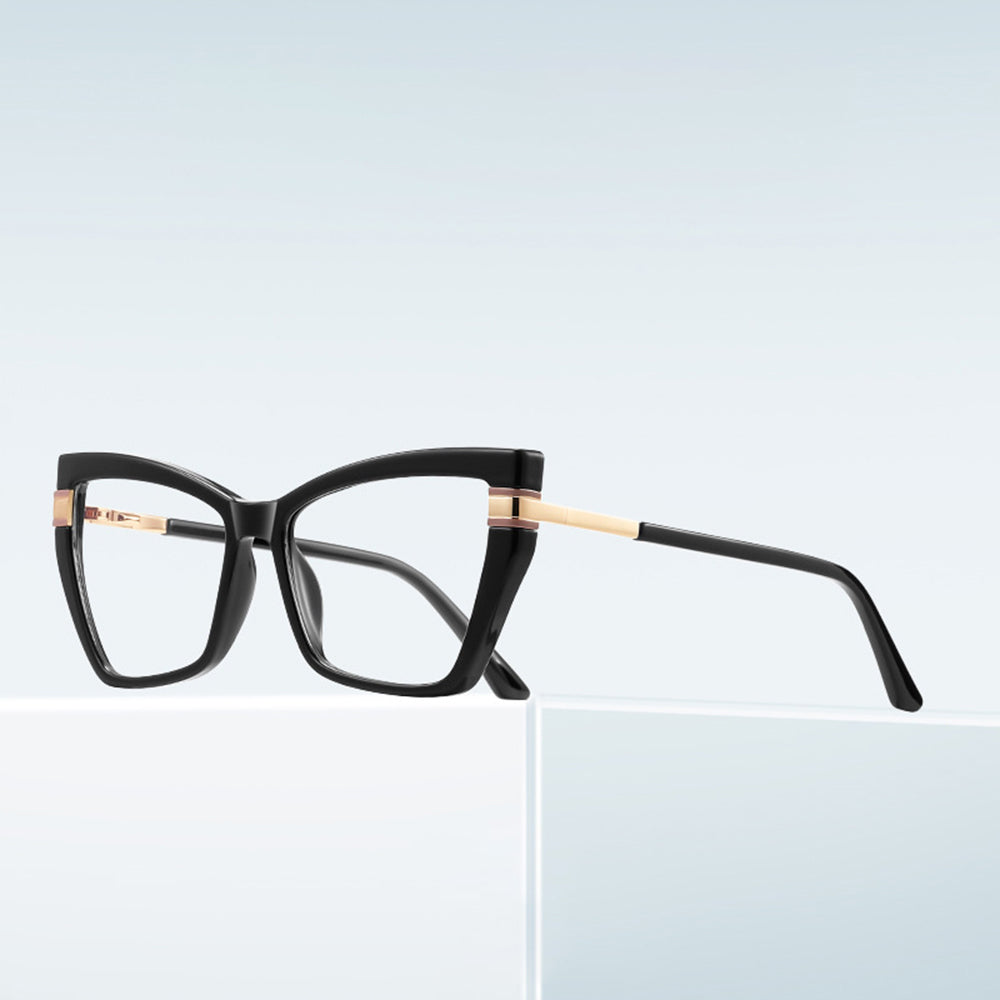 Techsuit - Anti-Blue Light Glasses Reflex PC (2269) - for Women, Oversized, TR90&Metal Frame, AC Lens - Black