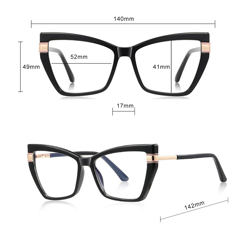 Techsuit - Anti-Blue Light Glasses Reflex PC (2269) - for Women, Oversized, TR90&Metal Frame, AC Lens - Black