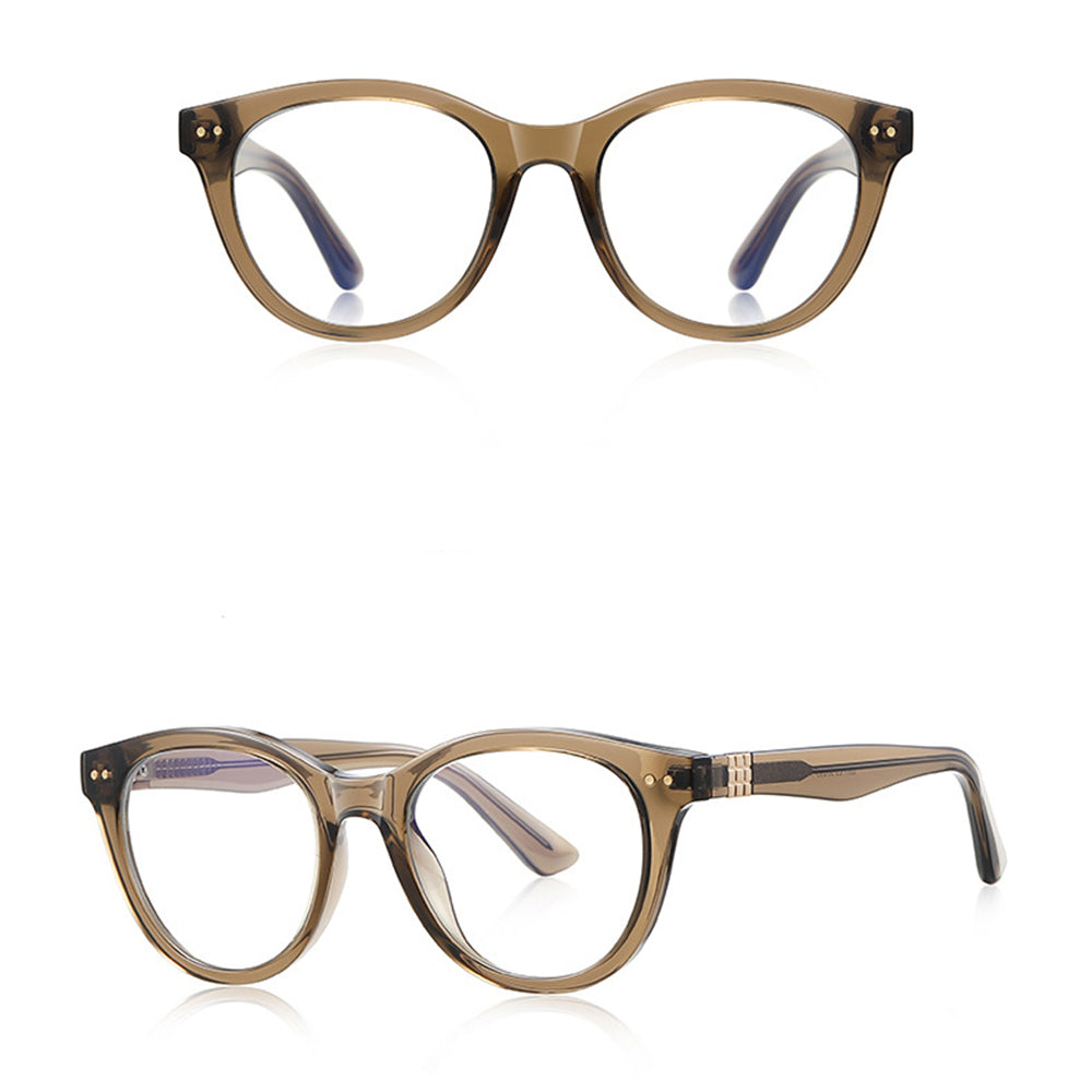 Techsuit - Anti-Blue Light Glasses Reflex PC (2231) - for Men, Round, TR90&Metal Frame, AC Lens - Transparent/Brown