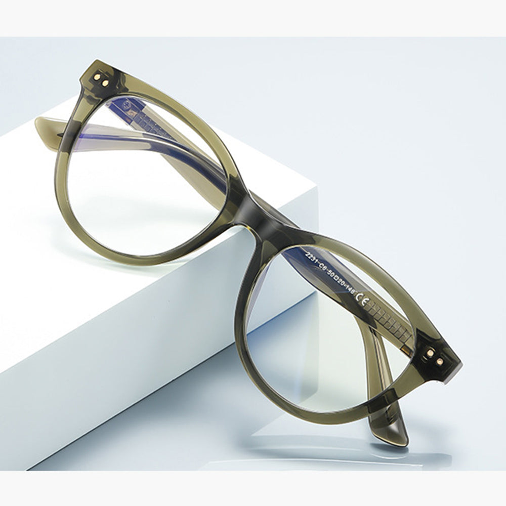 Techsuit - Anti-Blue Light Glasses Reflex PC (2231) - Round, TR90&Metal Frame, AC Lens - Transparent/Blue