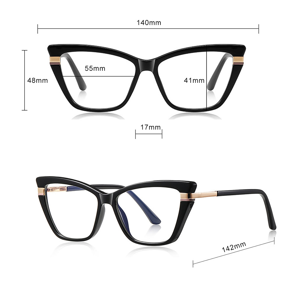 Techsuit - Anti-Blue Light Glasses Reflex PC (2271) - for Women, Rectangle, TR90&Metal Frame, AC Lens - Black