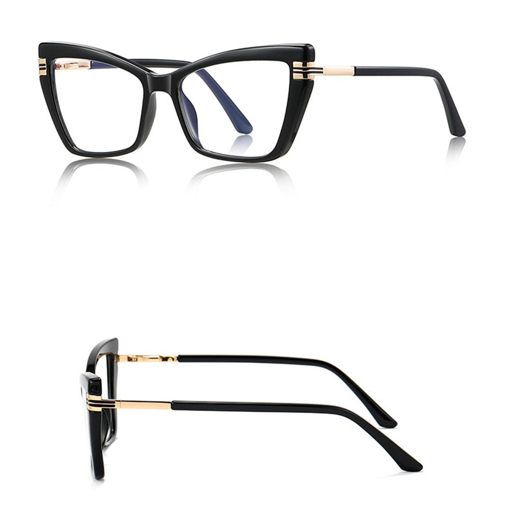 Techsuit - Anti-Blue Light Glasses Reflex PC (2263) - for Women, Rectangle, TR90&Metal Frame, AC Lens - Black