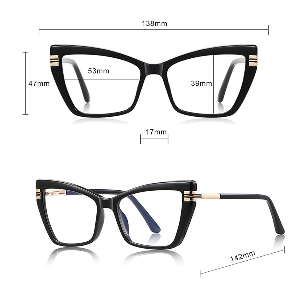 Techsuit - Anti-Blue Light Glasses Reflex PC (2263) - for Women, Rectangle, TR90&Metal Frame, AC Lens - Black