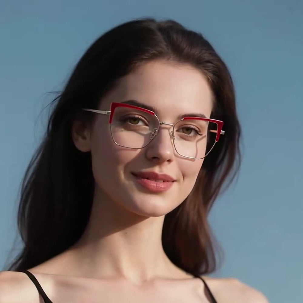 Techsuit - Anti-Blue Light Glasses Reflex PC (3156) - for Women, Cat Eye, Metal Frame, AC Lens - Gold/Black