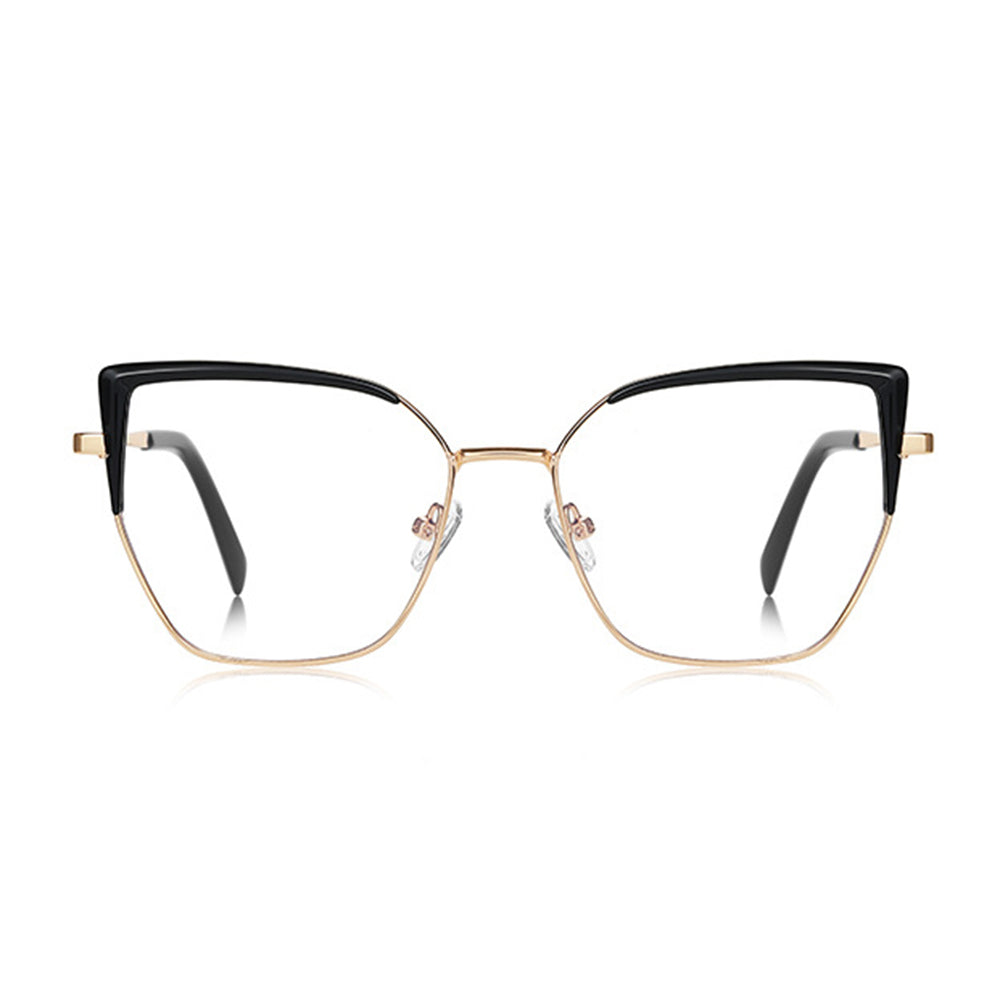 Techsuit - Anti-Blue Light Glasses Reflex PC (3156) - for Women, Cat Eye, Metal Frame, AC Lens - Gold/Black