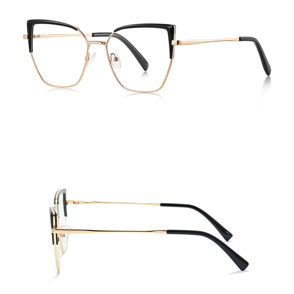 Techsuit - Anti-Blue Light Glasses Reflex PC (3156) - for Women, Cat Eye, Metal Frame, AC Lens - Gold/Black