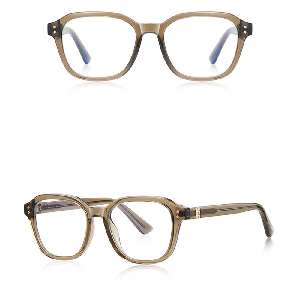 Techsuit - Anti-Blue Light Glasses Reflex PC (2227) - for Men, Round, TR90&Metal Frame, AC Lens - Transparent/Brown