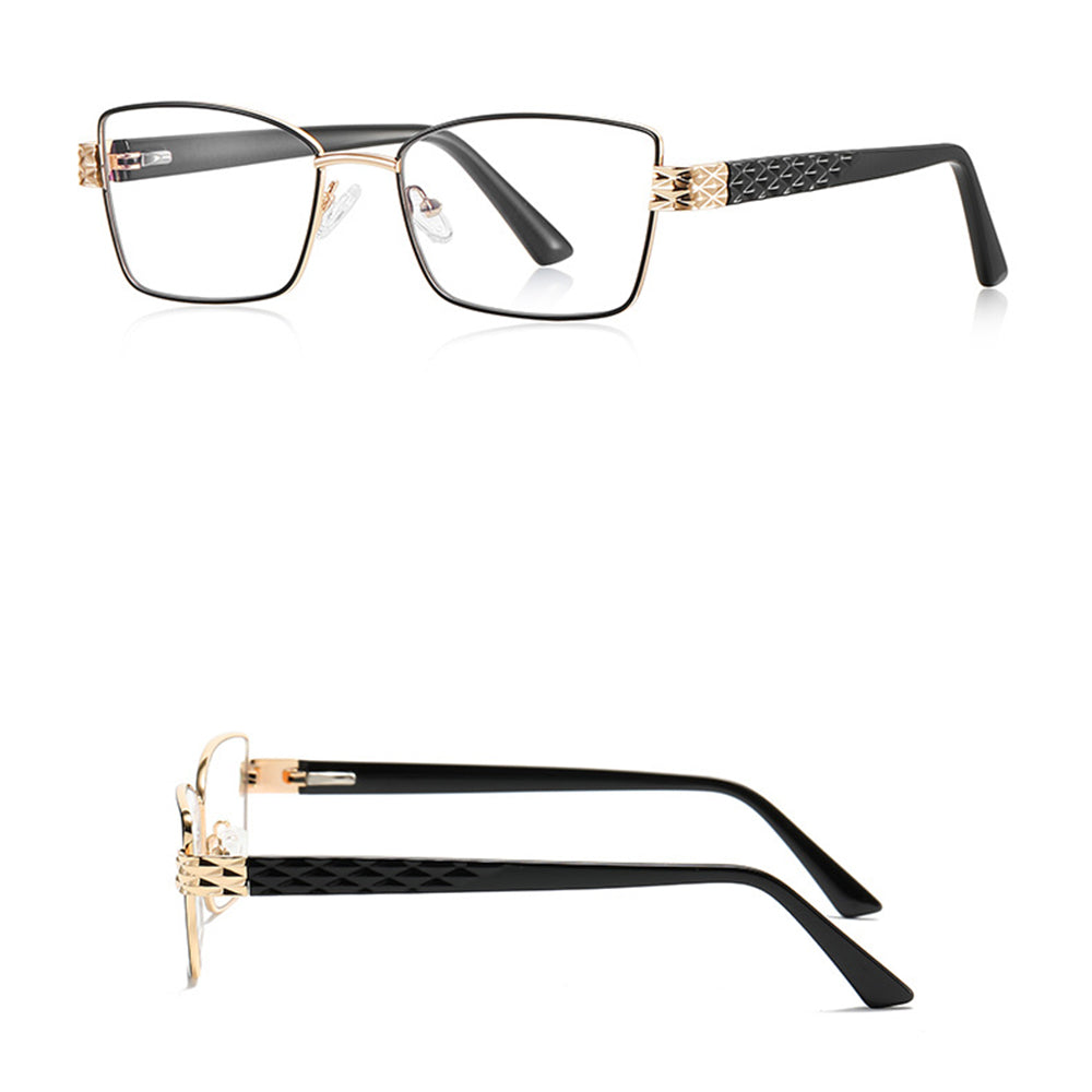 Techsuit - Anti-Blue Light Glasses Reflex PC (3171) - for Women, Rectangle, Metal Frame, AC Lens - Black