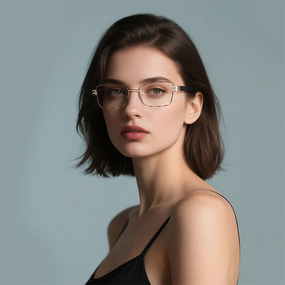 Techsuit - Anti-Blue Light Glasses Reflex PC (3171) - for Women, Rectangle, Metal Frame, AC Lens - Black