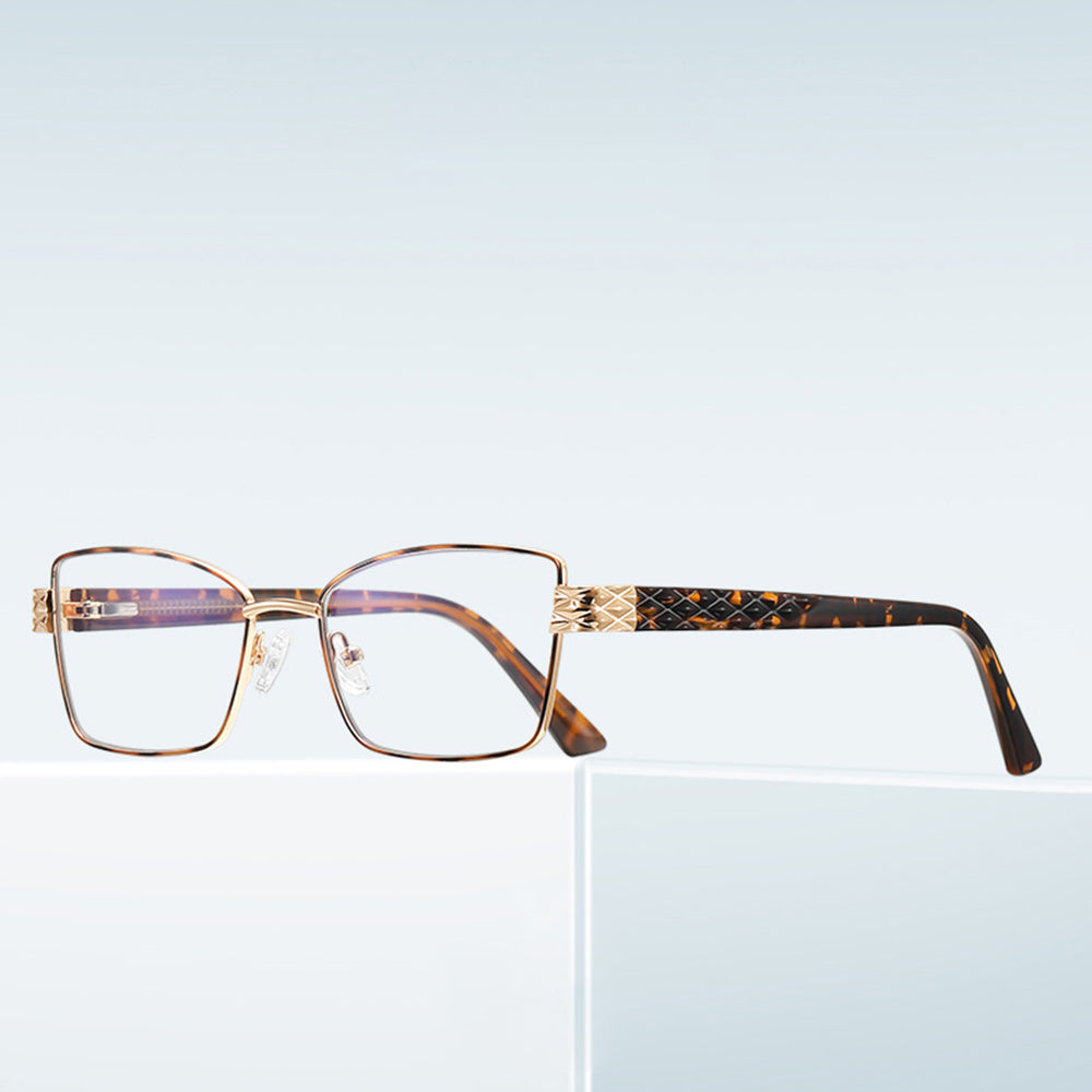 Techsuit - Anti-Blue Light Glasses Reflex PC (3171) - for Women, Rectangle, Metal Frame, AC Lens - Gold/Black