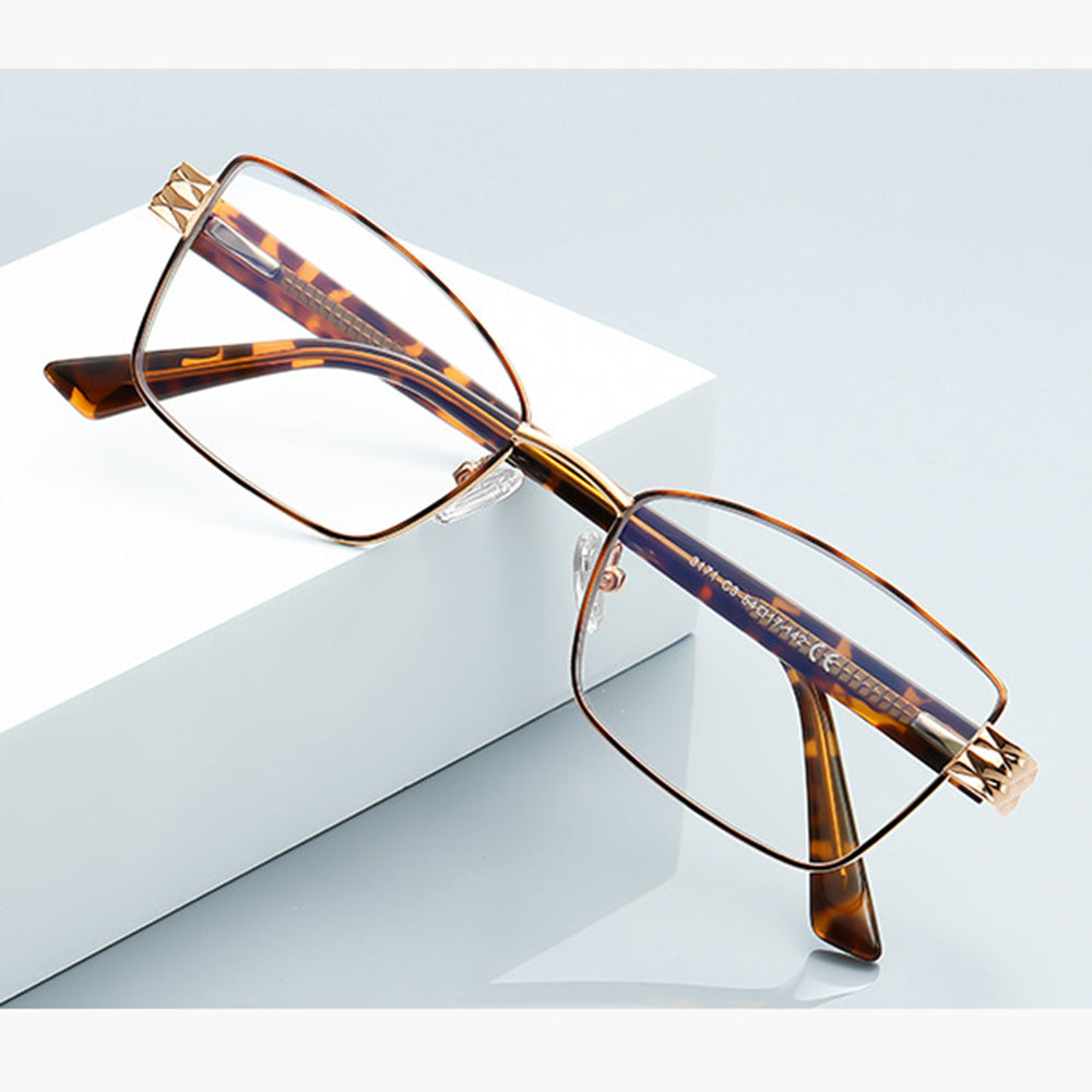 Techsuit - Anti-Blue Light Glasses Reflex PC (3171) - for Women, Rectangle, Metal Frame, AC Lens - Gold/Black
