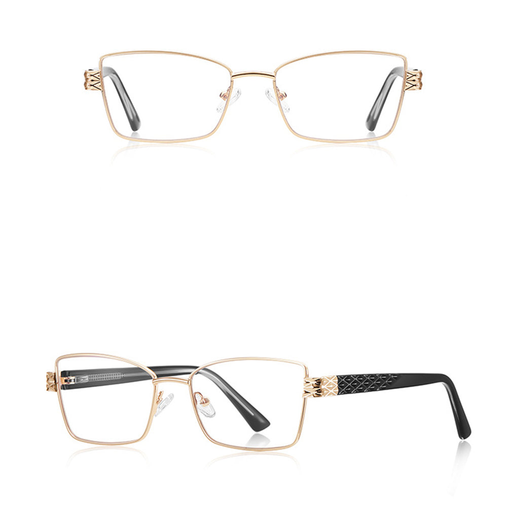 Techsuit - Anti-Blue Light Glasses Reflex PC (3171) - for Women, Rectangle, Metal Frame, AC Lens - Gold/Black