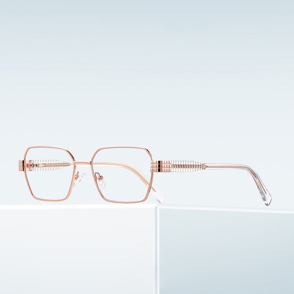 Techsuit - Anti-Blue Light Glasses Reflex PC (3161) - for Women, Rectangle, Metal Frame, AC Lens - Gold/Black