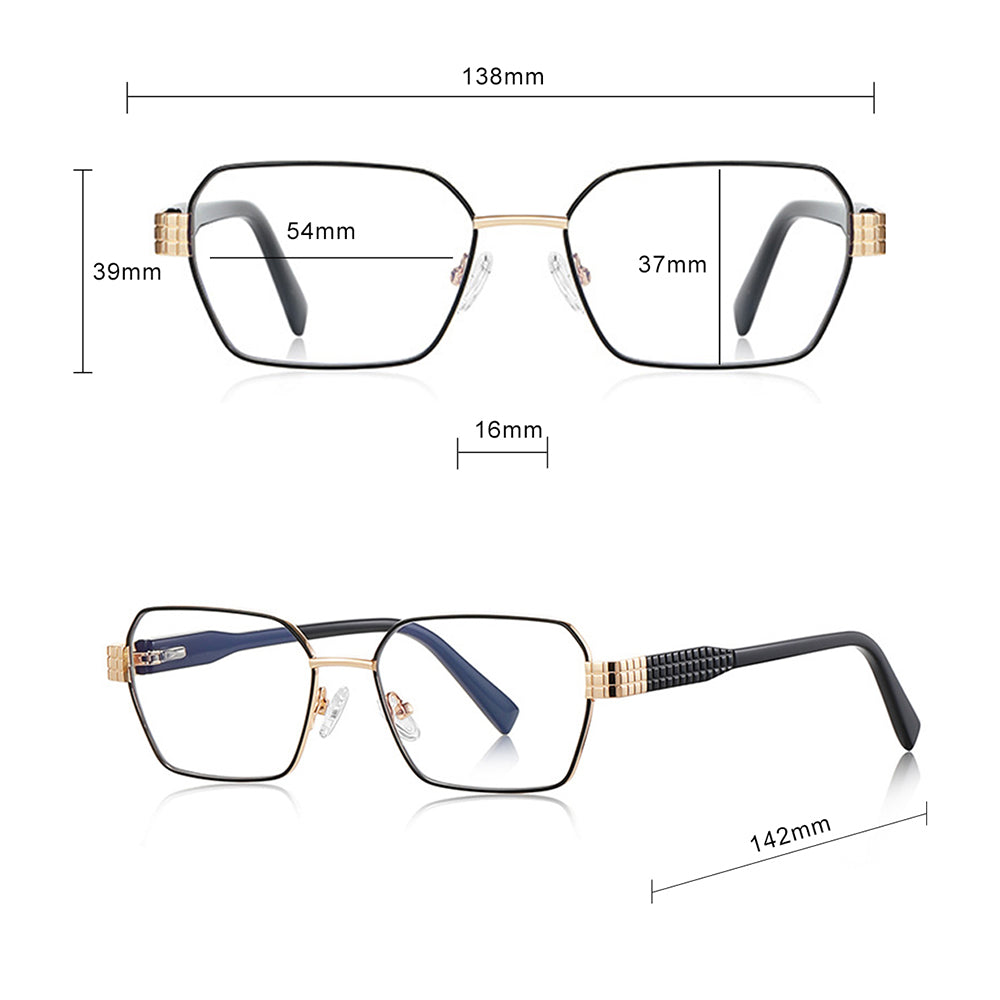 Techsuit - Anti-Blue Light Glasses Reflex PC (3161) - for Women, Rectangle, Metal Frame, AC Lens - Black