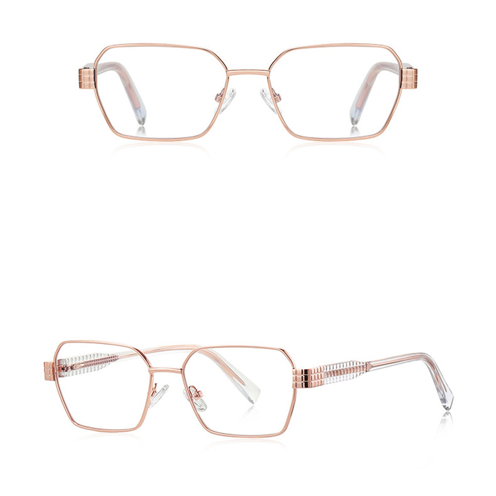 Techsuit - Anti-Blue Light Glasses Reflex PC (3161) - for Women, Rectangle, Metal Frame, AC Lens - Rose Gold/Transparent