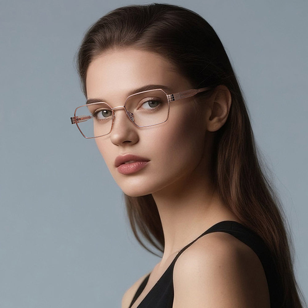 Techsuit - Anti-Blue Light Glasses Reflex PC (3161) - for Women, Rectangle, Metal Frame, AC Lens - Rose Gold/Transparent