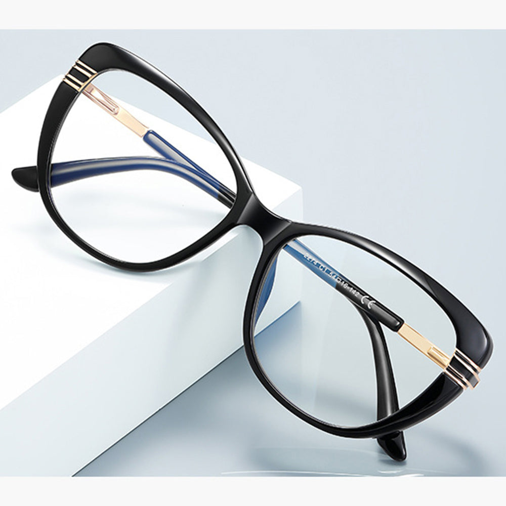 Techsuit - Anti-Blue Light Glasses Reflex PC (2274) - for Women, Oversized, TR90&Metal Frame, AC Lens - Black