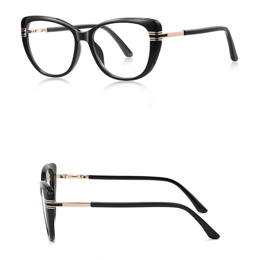 Techsuit - Anti-Blue Light Glasses Reflex PC (2274) - for Women, Oversized, TR90&Metal Frame, AC Lens - Black