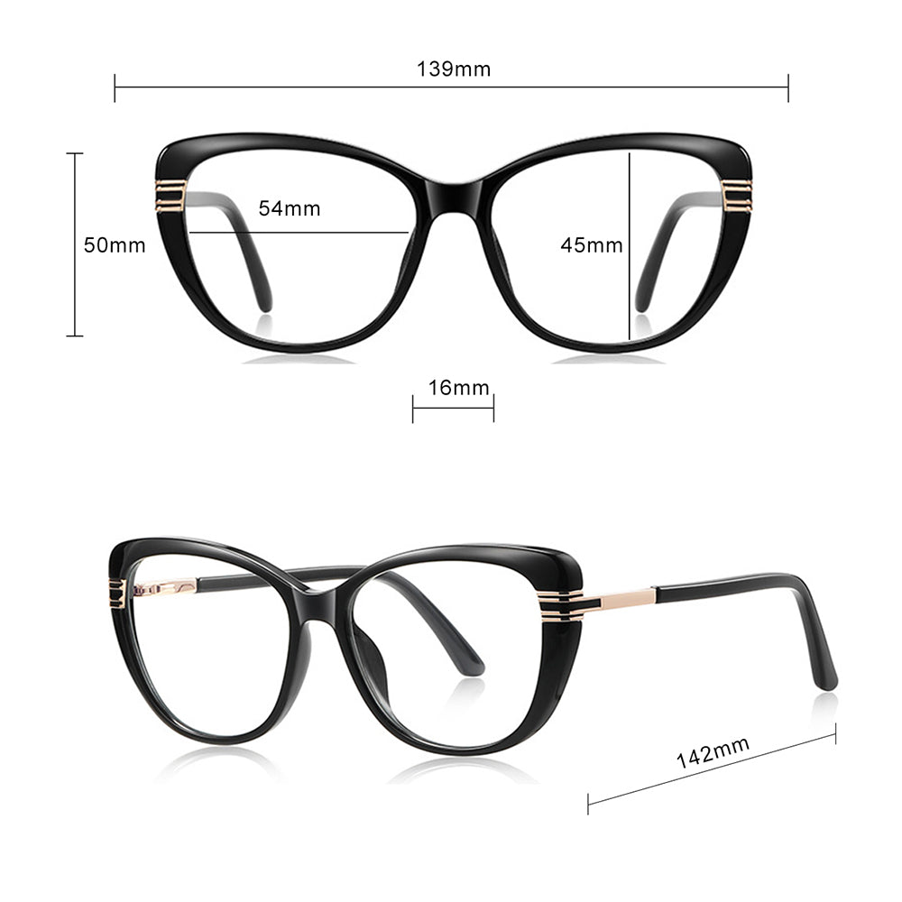 Techsuit - Anti-Blue Light Glasses Reflex PC (2274) - for Women, Oversized, TR90&Metal Frame, AC Lens - Black
