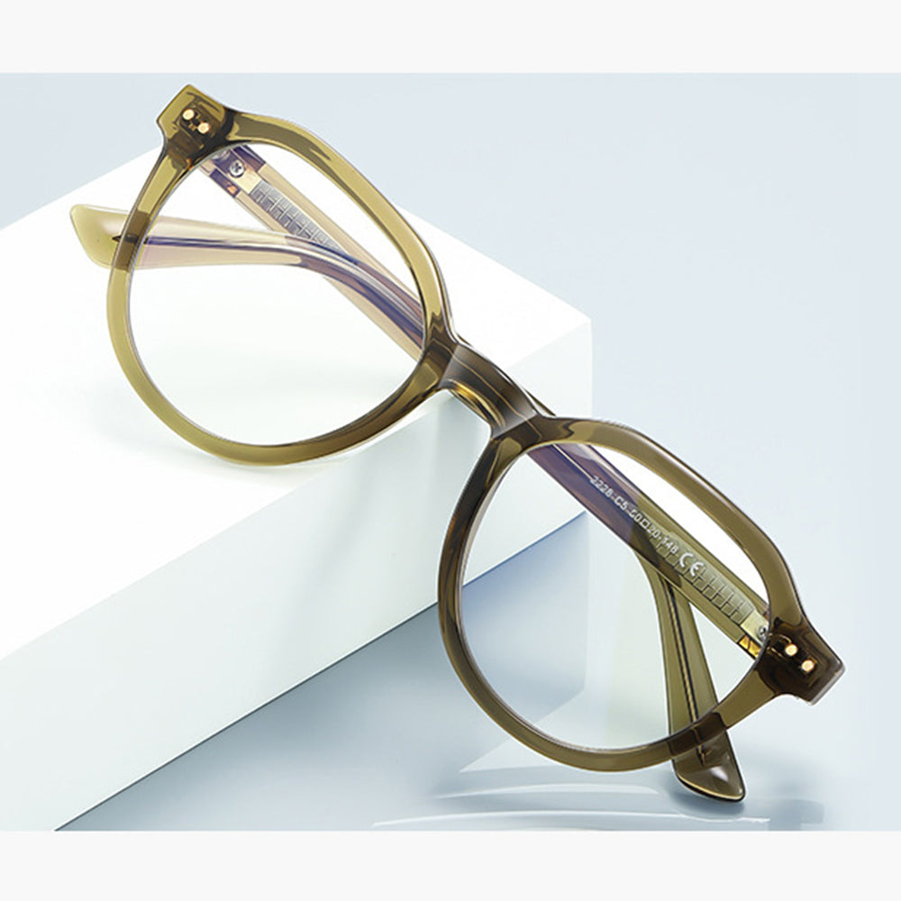 Techsuit - Anti-Blue Light Glasses Reflex PC (2228) - Round, TR90&Metal Frame, AC Lens - Transparent/Brown