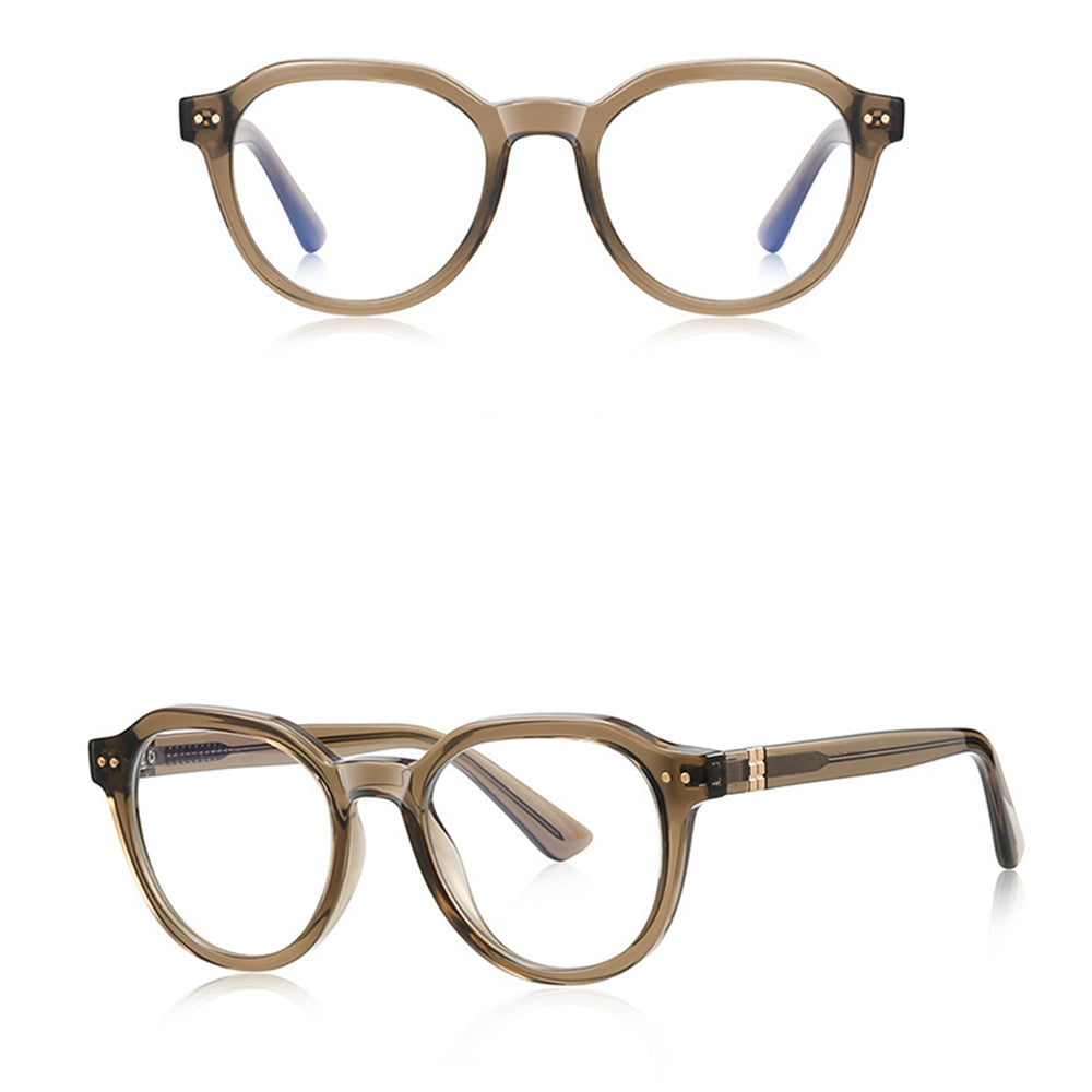 Techsuit - Anti-Blue Light Glasses Reflex PC (2228) - Round, TR90&Metal Frame, AC Lens - Transparent/Brown