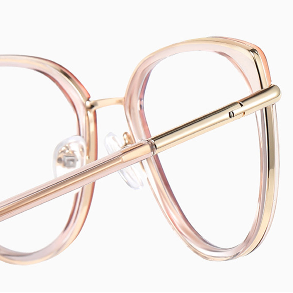 Techsuit - Anti-Blue Light Glasses Reflex PC (82290) - for Women, Cat Eye, TR90&Metal Frame, AC Lens - Gold/Black
