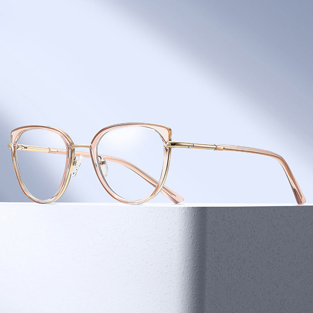 Techsuit - Anti-Blue Light Glasses Reflex PC (82290) - for Women, Cat Eye, TR90&Metal Frame, AC Lens - Gold/Black