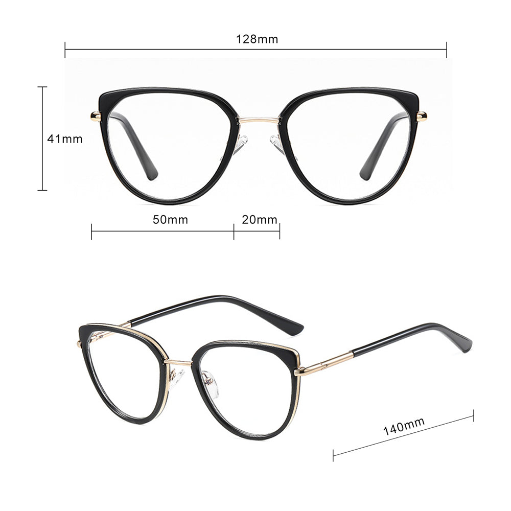 Techsuit - Anti-Blue Light Glasses Reflex PC (82290) - for Women, Cat Eye, TR90&Metal Frame, AC Lens - Gold/Black