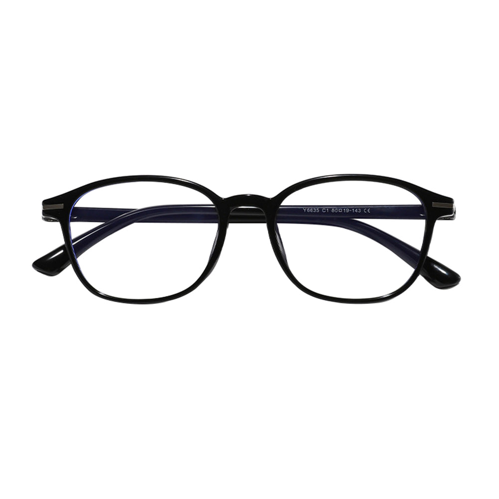 Techsuit - Anti-Blue Light Glasses Reflex PC (6635) - Unisex, Round, TR90 Frame, AC Lens - Black