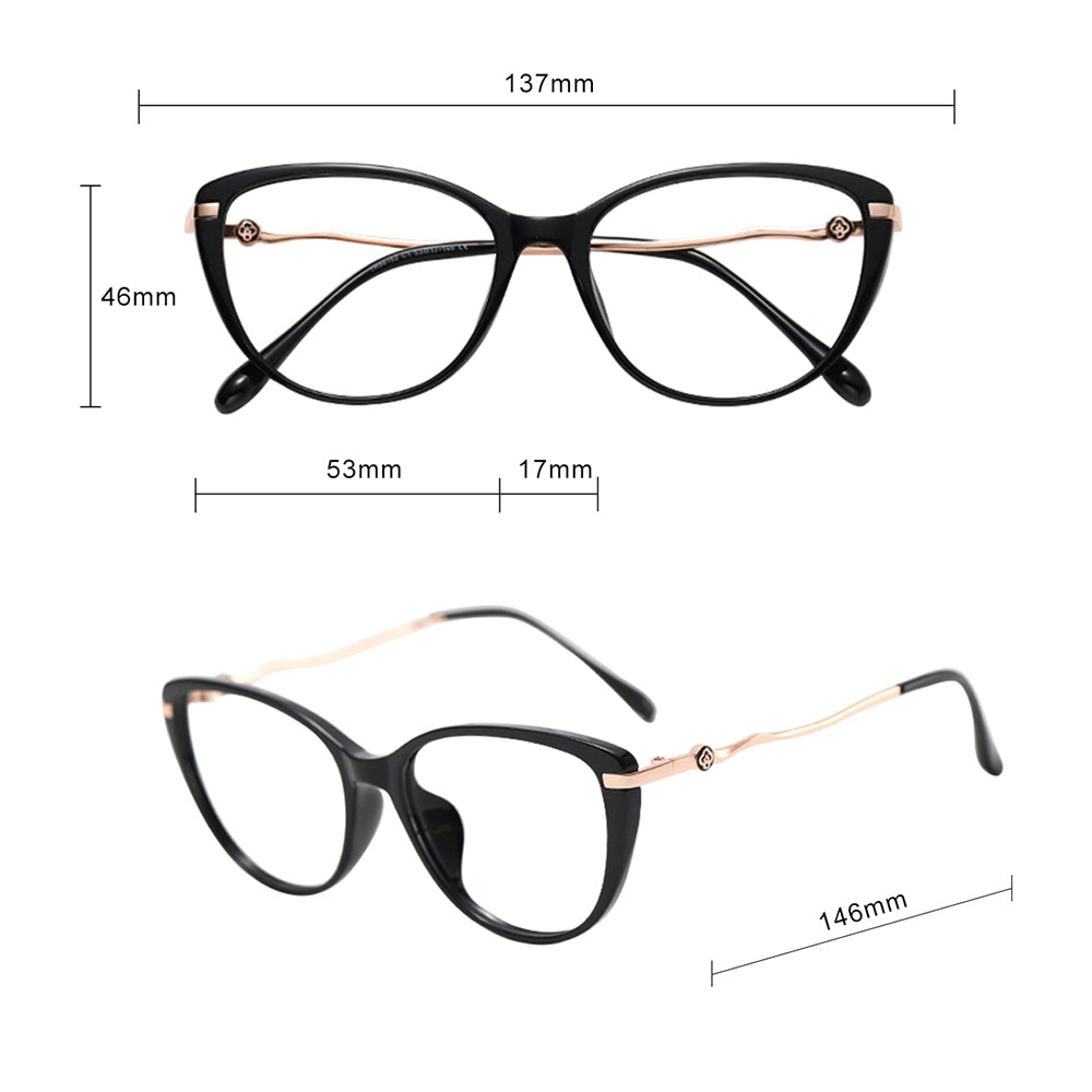 Techsuit - Anti-Blue Light Glasses Reflex PC (86162) - for Women, Round, TR90&Metal Frame, AC Lens - Silver/Beige