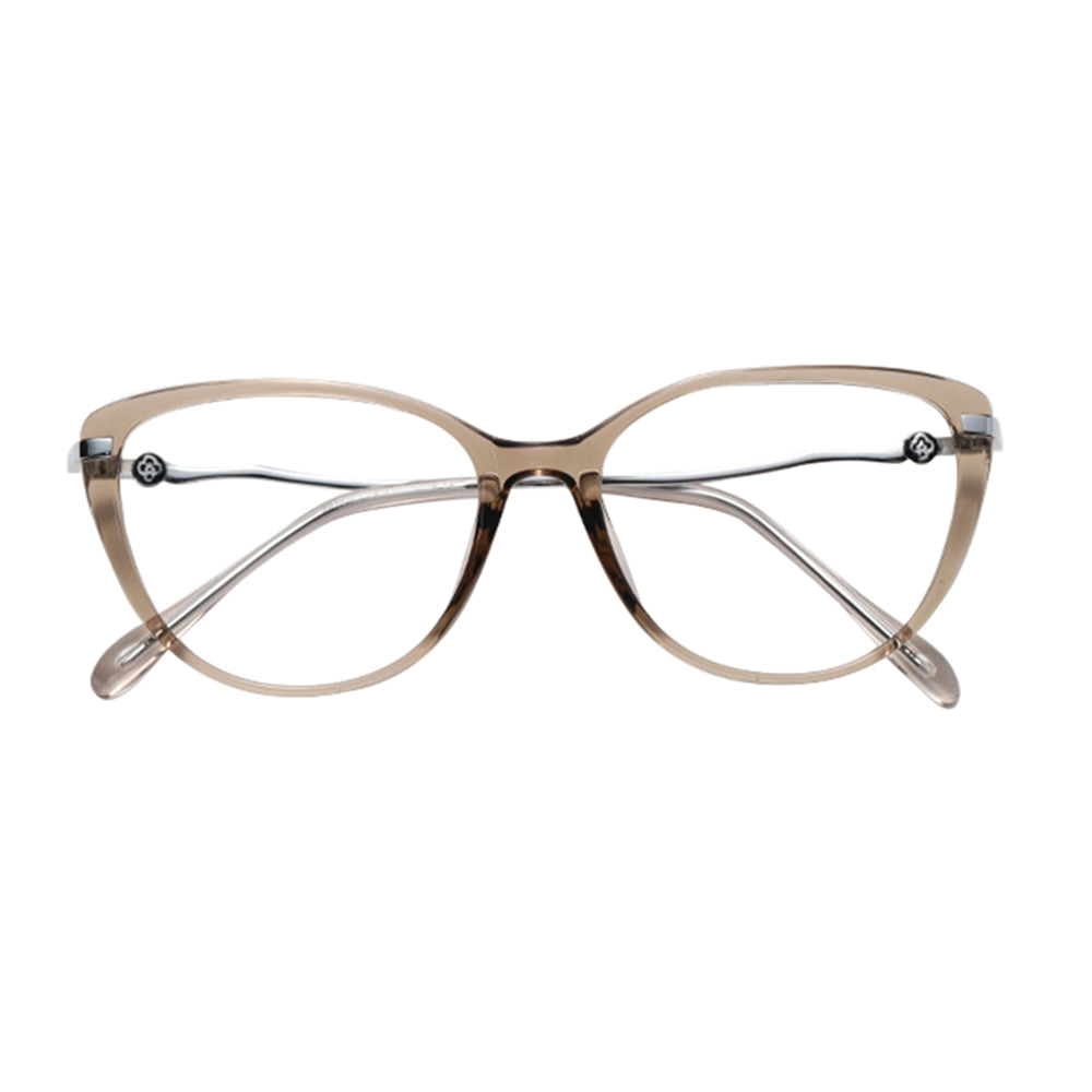 Techsuit - Anti-Blue Light Glasses Reflex PC (86162) - for Women, Round, TR90&Metal Frame, AC Lens - Silver/Beige