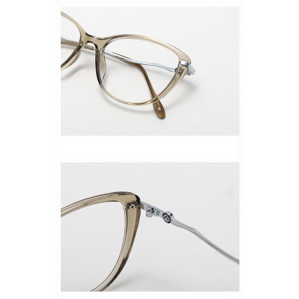 Techsuit - Anti-Blue Light Glasses Reflex PC (86162) - for Women, Round, TR90&Metal Frame, AC Lens - Silver/Beige