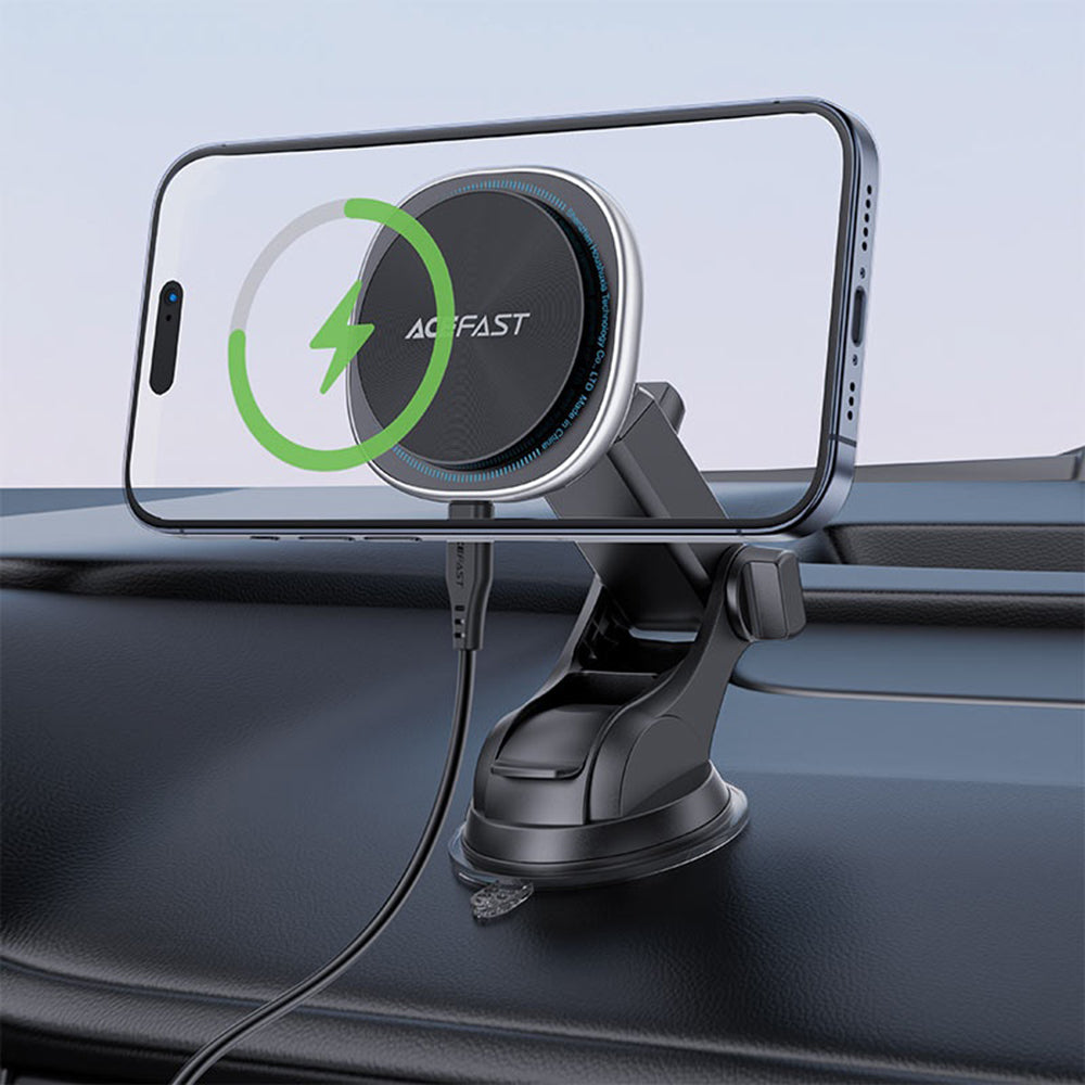 Acefast - Car Holder with Wireless Charging (D42) - for Dashboard/Windshield, Magnetic Grip, USB-C, 15W, for 4.7 - 6.9" 