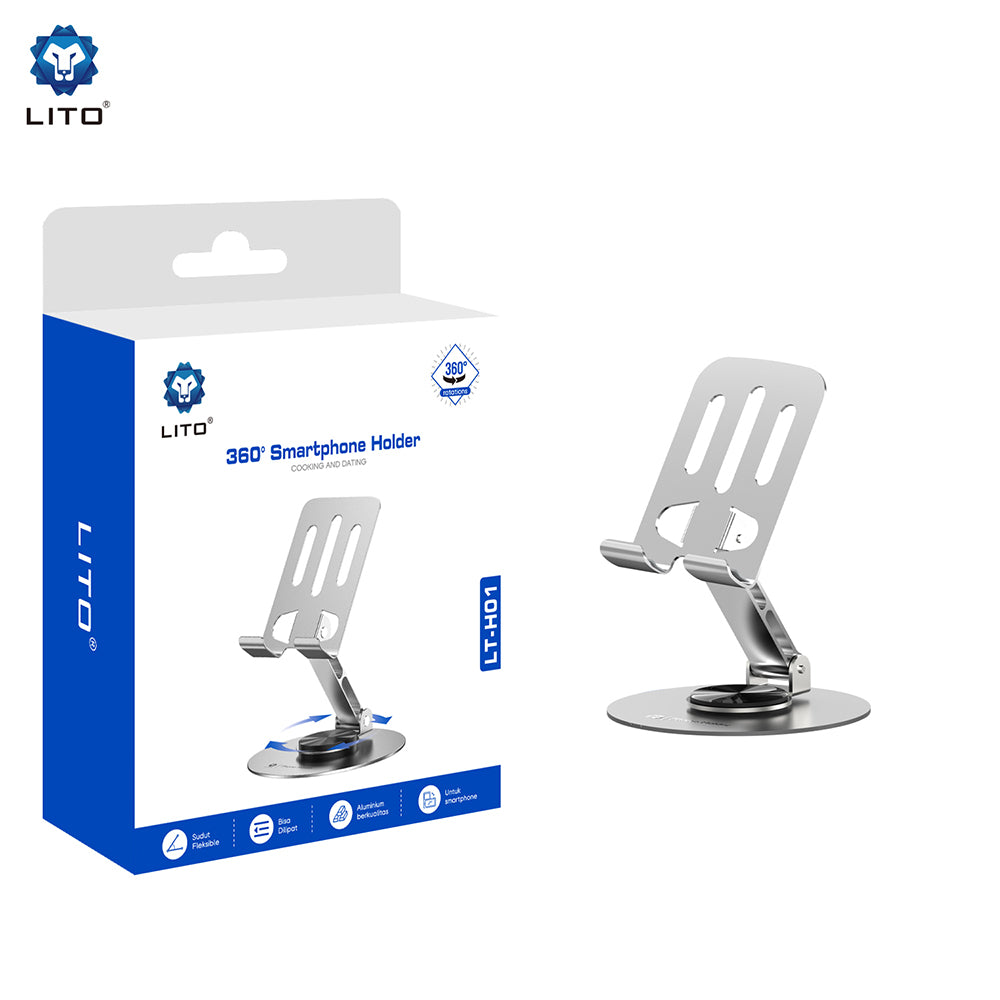 Lito - Phone Holder (LT-H01) - Foldable, 360° rotation, One-Hand Operation, Universal, Anti-Slip Design - Grey