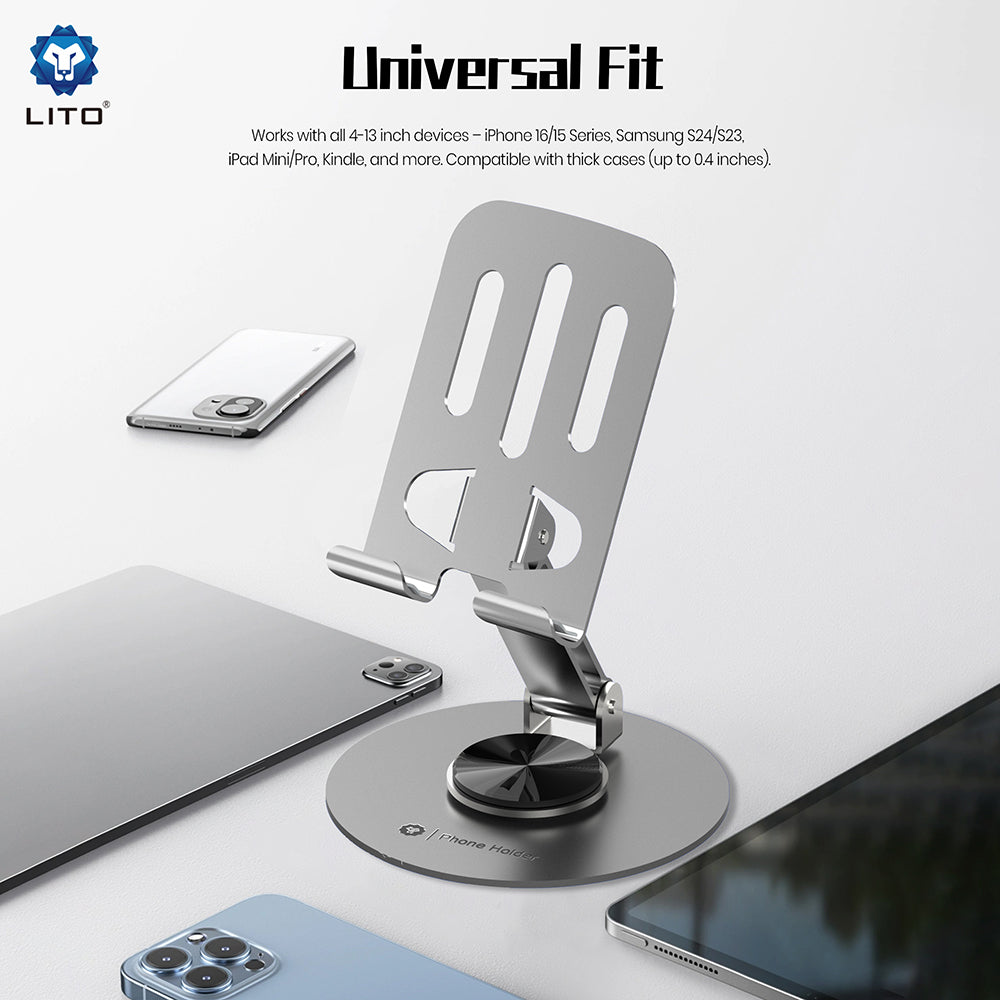 Lito - Phone Holder (LT-H01) - Foldable, 360° rotation, One-Hand Operation, Universal, Anti-Slip Design - Grey