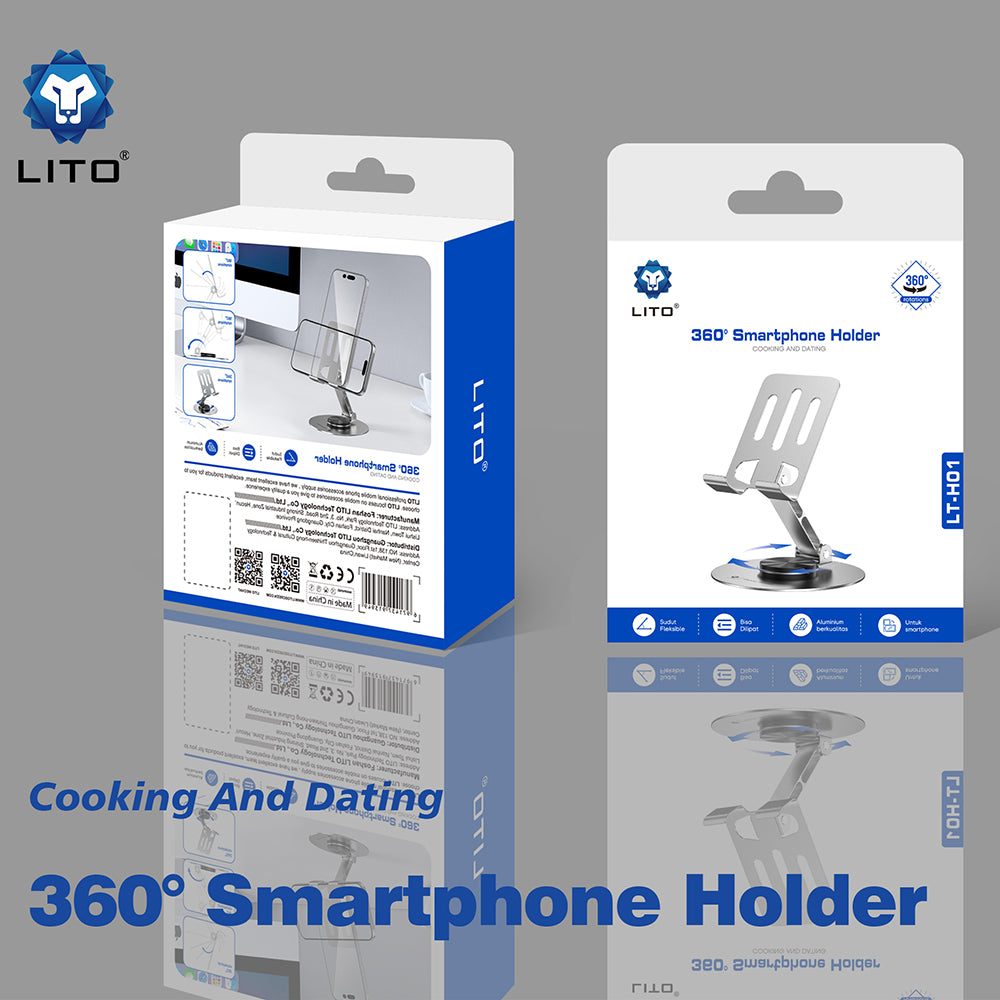 Lito - Phone Holder (LT-H01) - Foldable, 360° rotation, One-Hand Operation, Universal, Anti-Slip Design - Grey