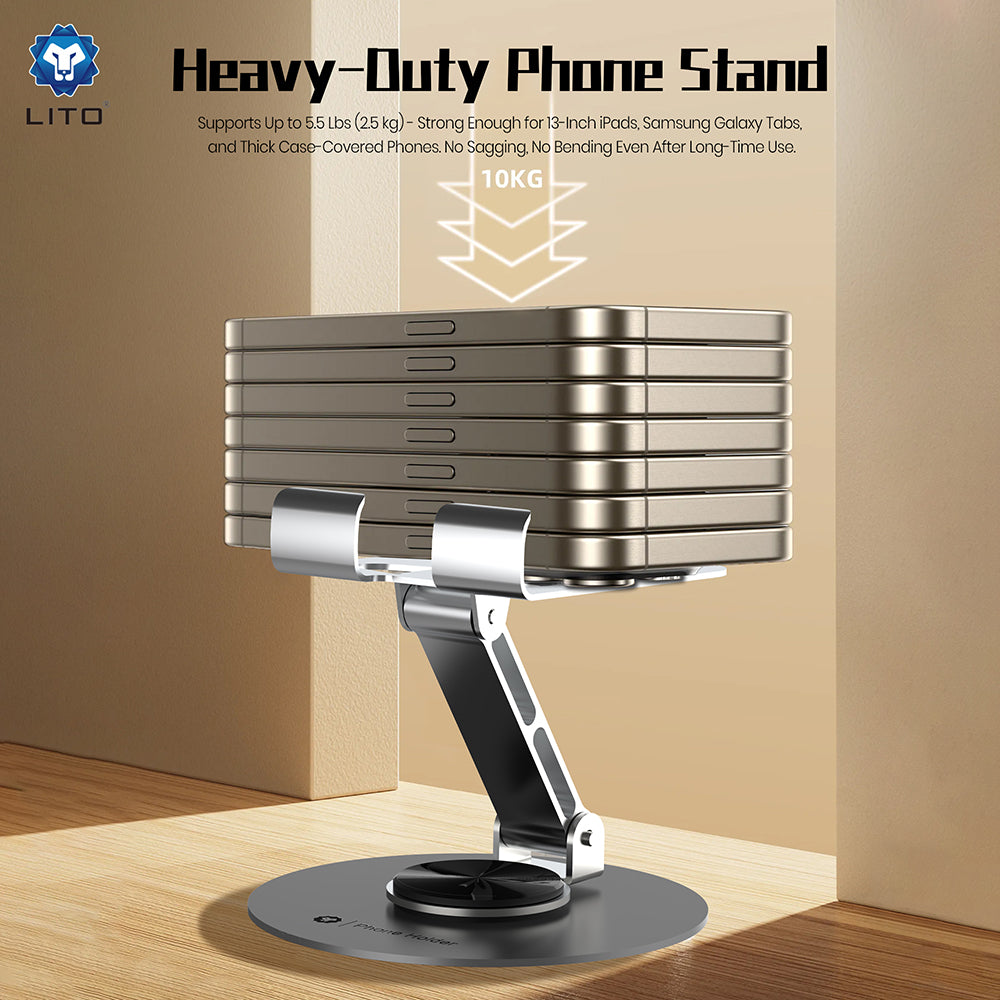 Lito - Phone Holder (LT-H01) - Foldable, 360° rotation, One-Hand Operation, Universal, Anti-Slip Design - Grey