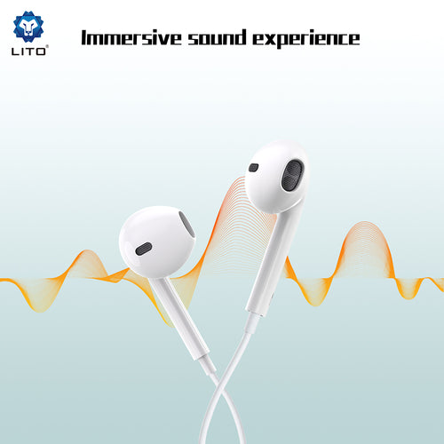 Lito - Wired Earphones (LF01T) - Type-C, Stereo, Half In-ear, with HD Microphone, 1.2m - White