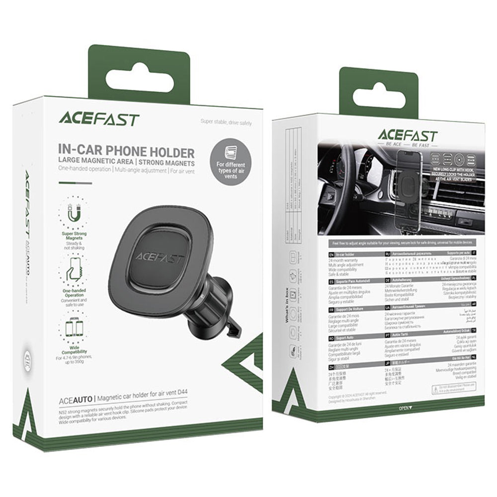 Acefast- Car Holder (D44) - Magnetic Grip, for Air Vent, Secure Fit, Non-Slip Pad, Matte Surface, for 4.7-6.9" Phones - 